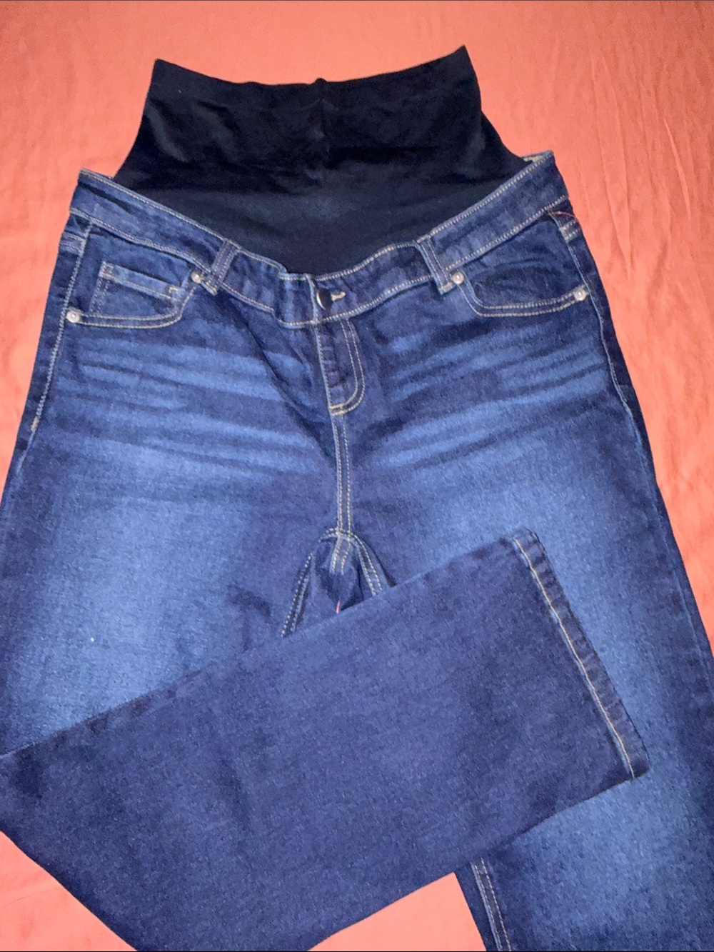 Time and Tru Dark Blue Maternity Jeans with Black Waistband